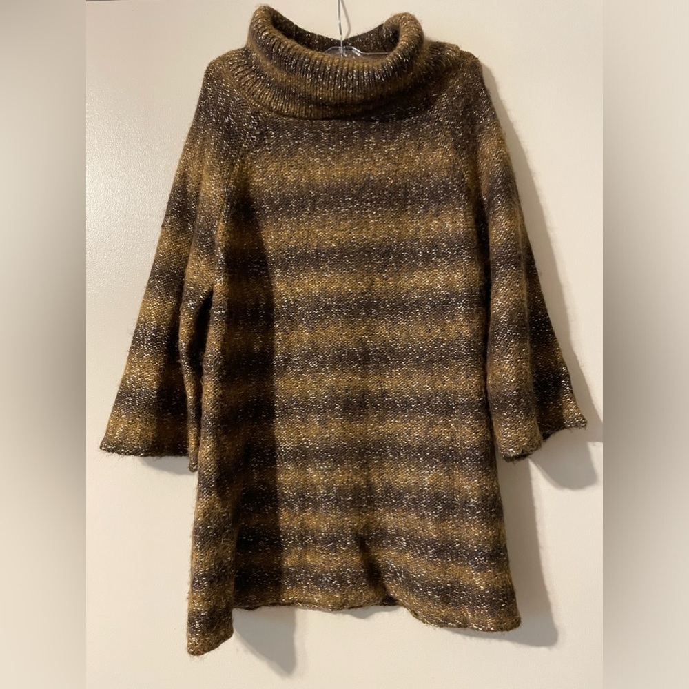 Adrienne Vittadini Wool Blend Brown Tan Turtleneck Cowl Neck Sweater Size Medium